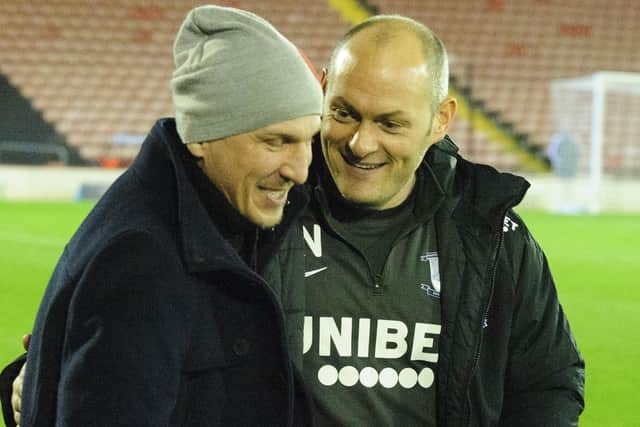 Lilywhites boss Alex Neil with Barnsley manager Gerhard Struber in January