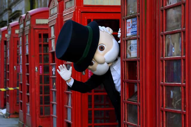 Mr Monopoly visits Preston - chosen as top for beauty and civic pride.