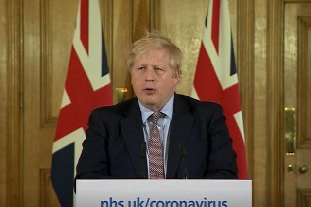 Prime Minister Boris Johnson during a press conference this afternoon