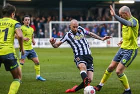 Chorley skipper Andrew Teague in action against FC Halifax Town
Photo: Stefan Willoughby