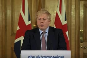 The Prime Minister Boris Johnson talking at his daily coronavirus conference