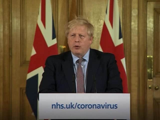The Prime Minister Boris Johnson talking at his daily coronavirus conference