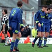 Preston's Dominic Ludden, David Eyres and Sean Gregan during the defeat at Grimsby