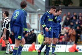 Preston's Dominic Ludden, David Eyres and Sean Gregan during the defeat at Grimsby