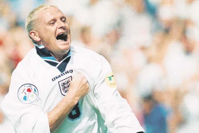 Gazza after his stunning strike against the Scots
