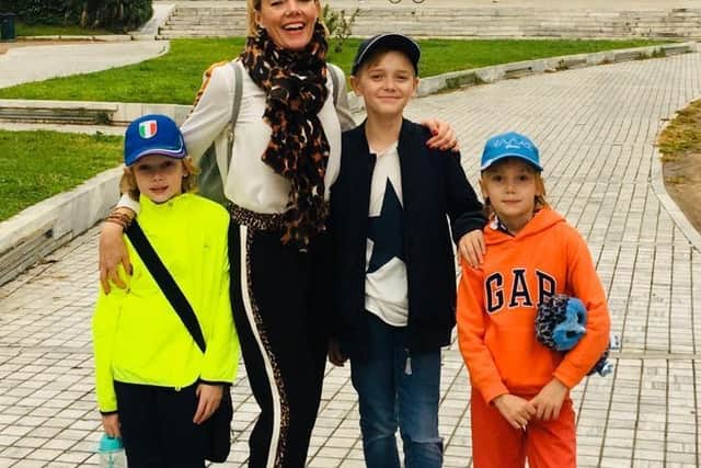 Claire with her three sons (from left) Bertie, 10; Archie, 12; and Sebastian, eight.