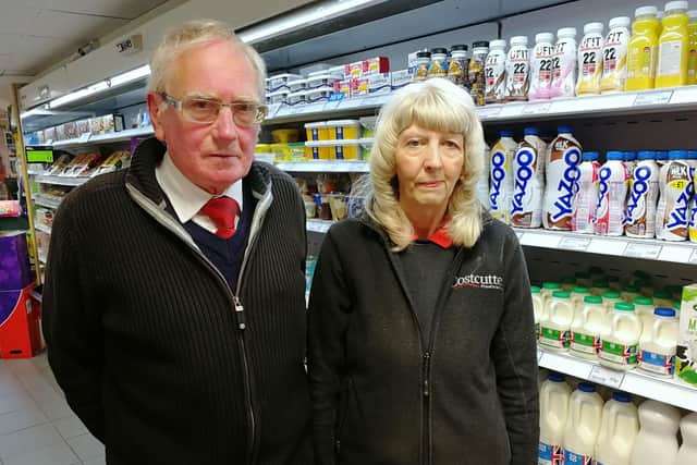 David and Margaret Brindle, pictured last year at their Costcutter store on School Lane