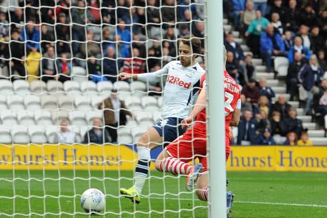Ben Pearson scores for PNE against Barnsley at Deepdale