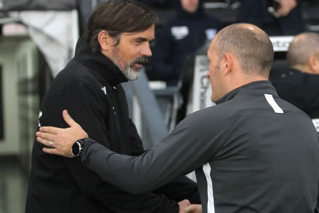 PNE manager Alex Neil and Derby boss Philip Cocu at Pride Park in November 2019