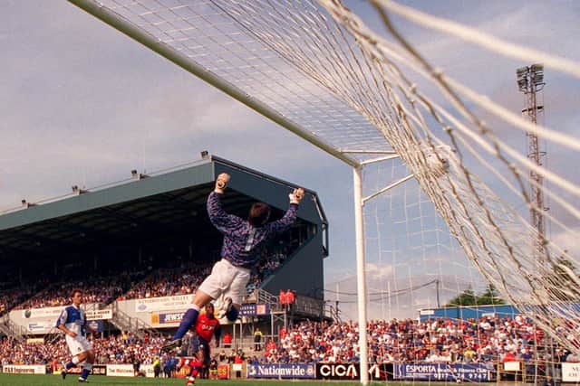 Jason Harris scores for Preston at Bristol Rovers in their 4,000th league game in September 1998