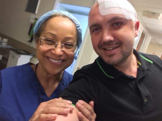 Graham with his neurosurgeon Beth Donaldson after brain surgery at Royal Preston Hospital in 2014. (Photo by Graham Thornton)