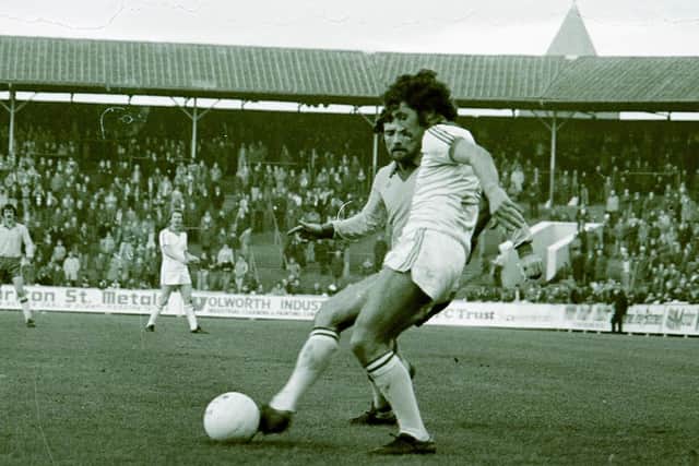 John McMahon in action for PNE against Lincolin City in November 1977