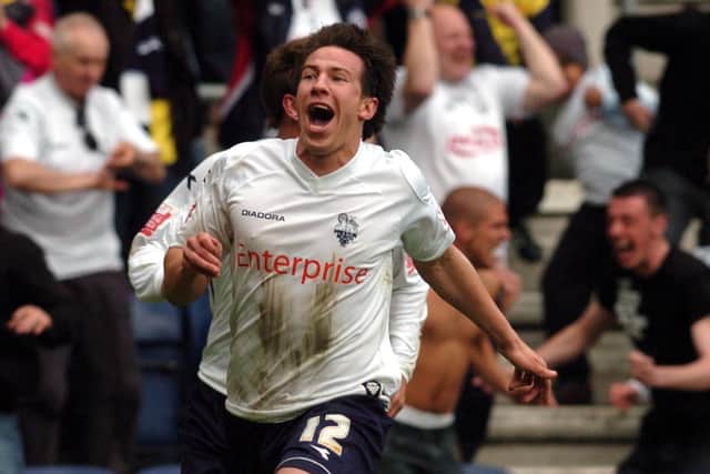 Sean St Ledger celebrates scoring against QPR, a goal which booked PNE a place in the play-offs in 2009