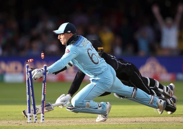 Jos Buttler takes the bails off to win the World Cup for England