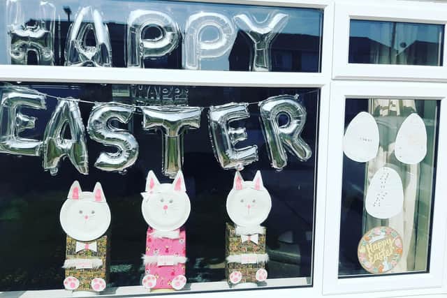 Chloe and her family have kicked of the Easter egg hunt with their own cheery window display.