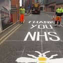 Road markings that have been painted onto roads near the Nightingale Hospital North West in Manchester