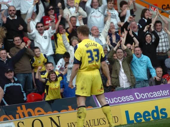 Preston North End striker Neil Mellor celebrates scoring against Doncaster Rovers at the Keepmoat Stadium in April 2009