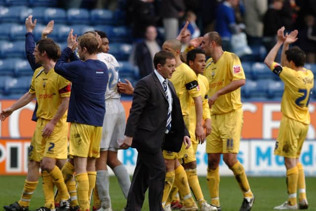 PNE players applaud the fans after the final whistle at Leicester