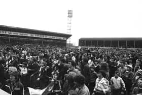 Preston fans on the Deepdale pitch after the 2-2 draw with Shrewsbury Town in April 1978