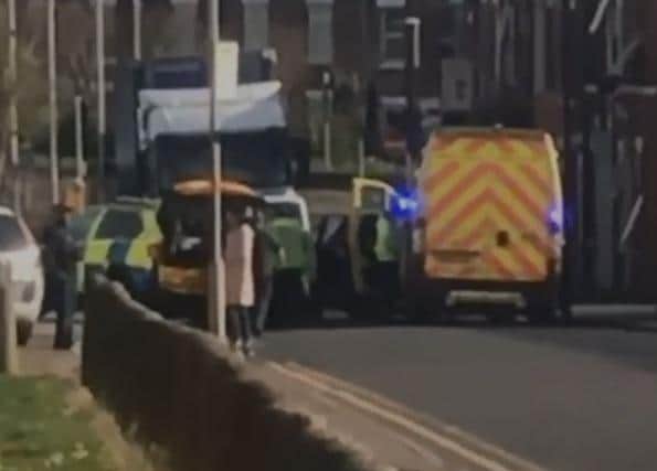 Police at the scene of the crash in Wellfield Road, near the junction with Atholl Street, in Preston yesterday afternoon (Wednesday, April 15)
