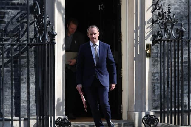 Foreign Secretary, Dominic Raab leaves 10 Downing Street, London.