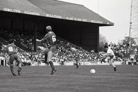 PNE midfielder Gary Swann has a shot in the game against Orient at Brisbane Road in April 1987