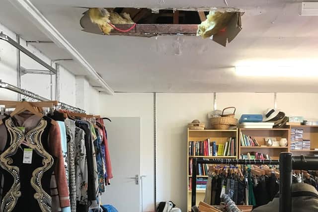 Thieves gained entry to the shop by removing slates from the roof and entering the stockroom through the ceiling.