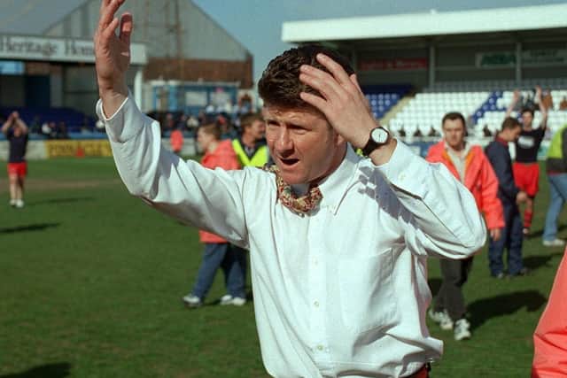 PNE manager Gary Peters salutes the North End fans at Hartlepool