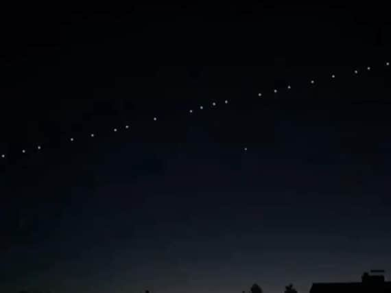 The Starlink satellite train in the skies above Lancashire last night. Pic: Simon King