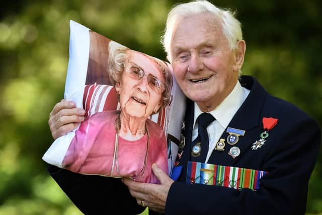 Thistleton Lodge Care Home resident Ken Benbow with the cushion of his late wife, Ada.,