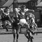 Preston North End winger Gareth Ainsworth is airborne against Scarborough in August 1993
