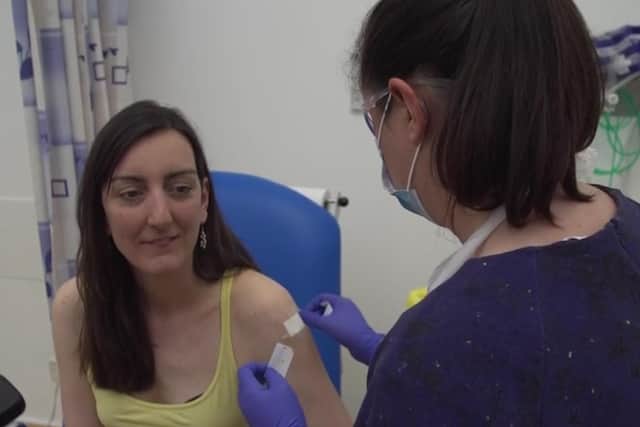 microbiologist Elisa Granato being injected as part of human trials in the UK for a coronavirus vaccine as Oxford University vaccine trial for Coronavirus begins. One of the first people to be injected as part of UK human trials for a coronavirus vaccine has said she is "doing fine", after a fake article about her death was circulated on social media.