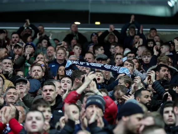 Preston North End fans in the away end at Blackburn's Ewood Park ground in January