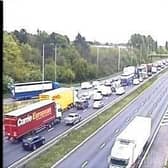The crash has led to queuing traffic on the M6 between Leyland and Standish this morning (April 28)