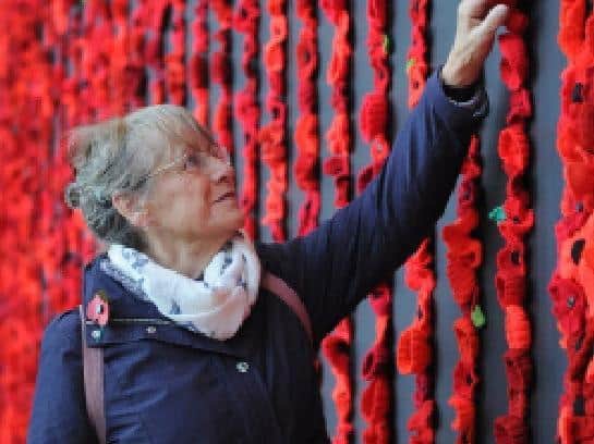 A past memorial to mark the centenary of the First World War Blackpool Victoria Hospital
Pictured is Pauline Mayland from Warton WI who helped make some of the poppies
