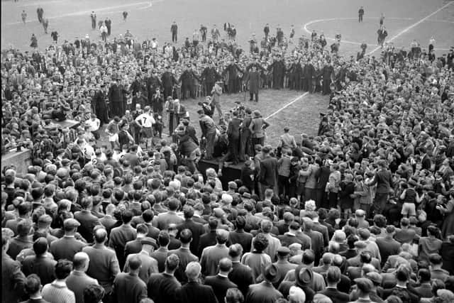 All eyes are on Sir Tom Finney as he says farewell to the Preston North End at Deepdale on April 30, 1960