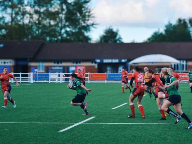 The Preston Women's Rugby team playing in season.