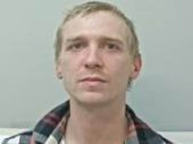 Ian Fairley, 31, from Preston, is wanted in connection with an alleged knifepoint robbery in Bridge Road, Ashton on April 16. Pic: Lancashire Police