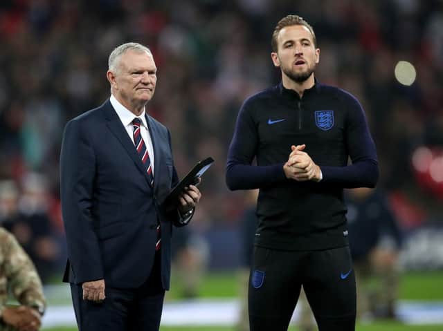 FA chairman Greg Clarke (left) with England and Tottenham striker Harry Kane