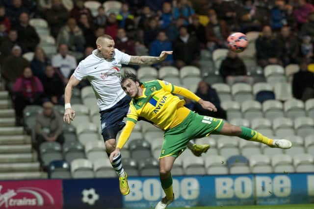 Jack King in action for Preston North End in the FA Cup against Norwich City in January 2015