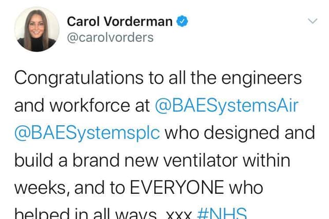 Carol Vorderman's tweet