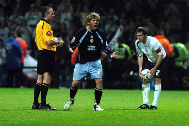Leeds striker Richard Cresswell is sent-off by referee Mike Thorpe against PNE in the play-off semi-final