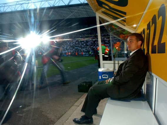 Billy Davies sat alone in the dug out as a power cut delayed the start of the second half of Preston's play-off clash with Leeds in  May 2006