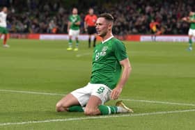 Preston North End midfielder Alan Browne celebrates scoring for Republic of Ireland against Bulgaria earlier in the season