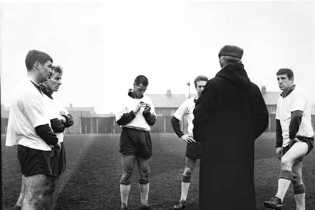 Brian Godfrey (left) with PNE team-mates in training