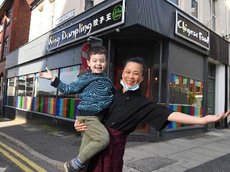 Owner and chef of King Dumpling, JoJo Enos and her son Kaedon