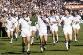 West Ham United's Geoff Pike and Paul Allen celebrate with the FA Cup