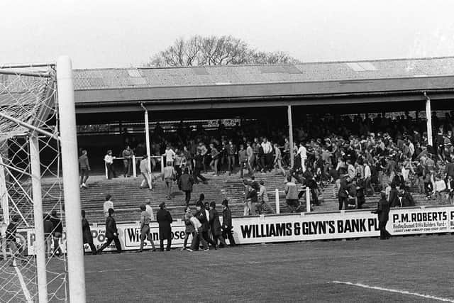 Trouble on the terraces during PNE's visit to Wigan in May 1983