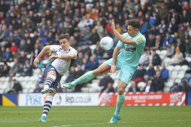 Josh Harrop has a shot in PNE's defeat against QPR - the last game they played back on March 7