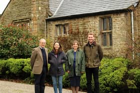 Catherine (third from left) with husband Andrew, son Francis and daughter-in-law Faye pictured otuside Dutton Hall (photo: Laura Nutter)